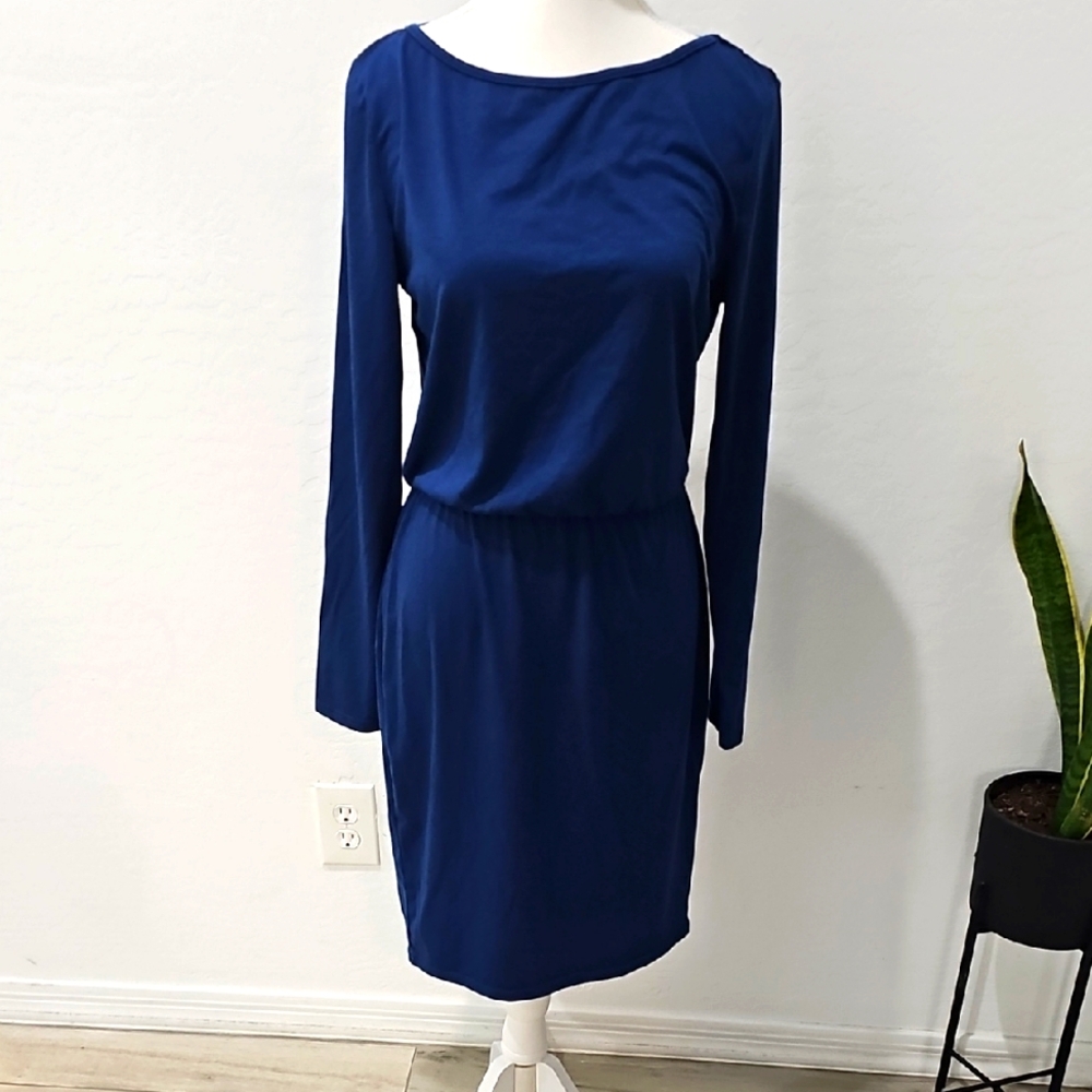 Casual Blue Long Sleeve Dress and Belt